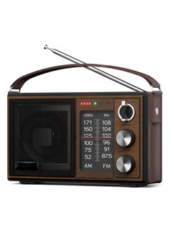 Generic Radio Portable AM FM Radio Vintage Retro Bluetooth5.1 Speaker Built In Rechargeable Battery Plug In Wall Or D Battery Operated Radio PU Leather Handle With Aux In Headphone Jack  - Image 1