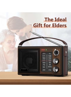 Generic Radio Portable AM FM Radio Vintage Retro Bluetooth5.1 Speaker Built In Rechargeable Battery Plug In Wall Or D Battery Operated Radio PU Leather Handle With Aux In Headphone Jack  - Image 3