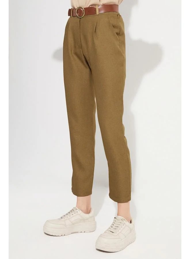 جون June Belted Pleated Detailed Trouser Khaki