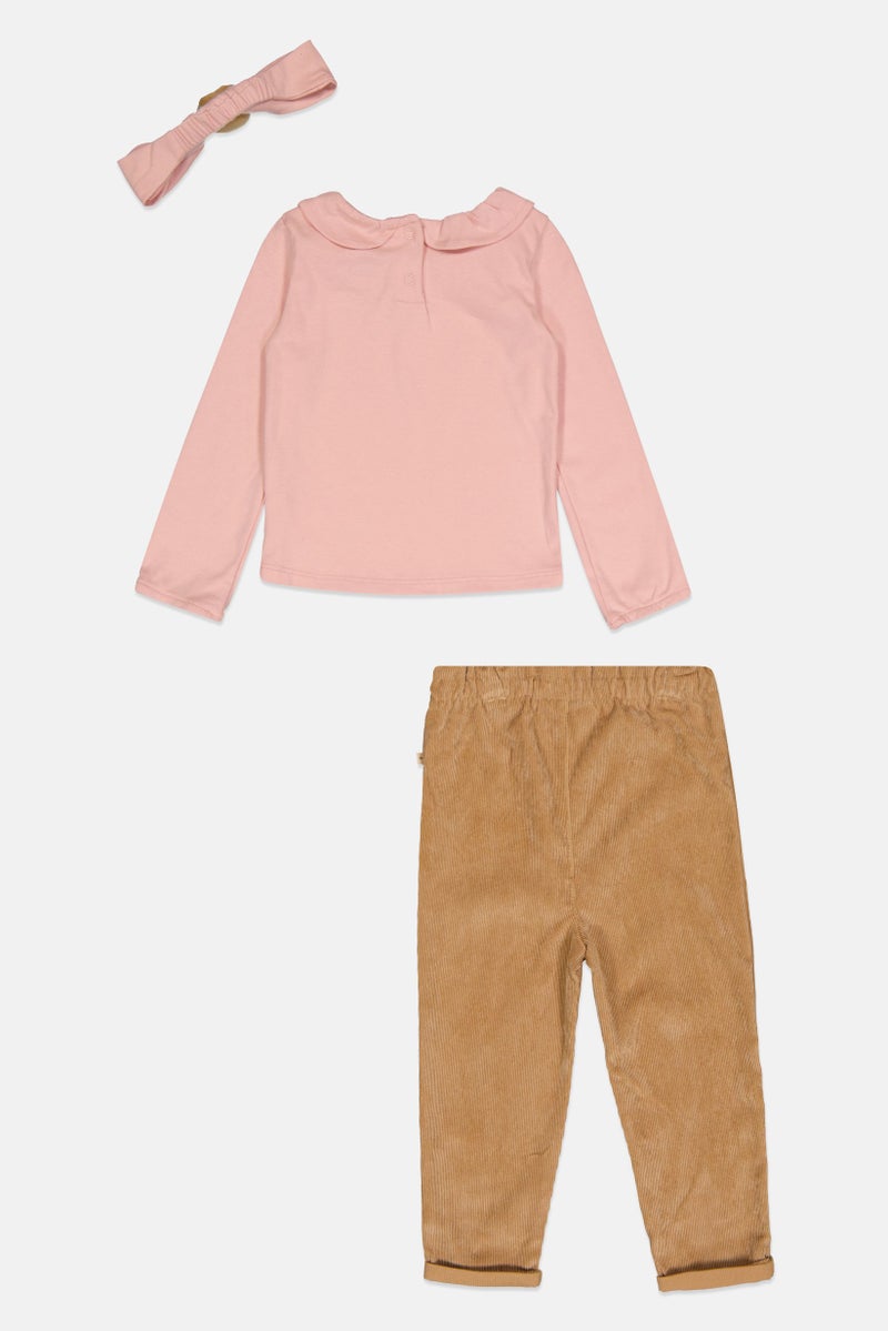 Bearpaw Toddlers Girl 3 Pcs Graphic Print Long Sleeve Top And Pants Set With Headband, Multicolor - Image 3