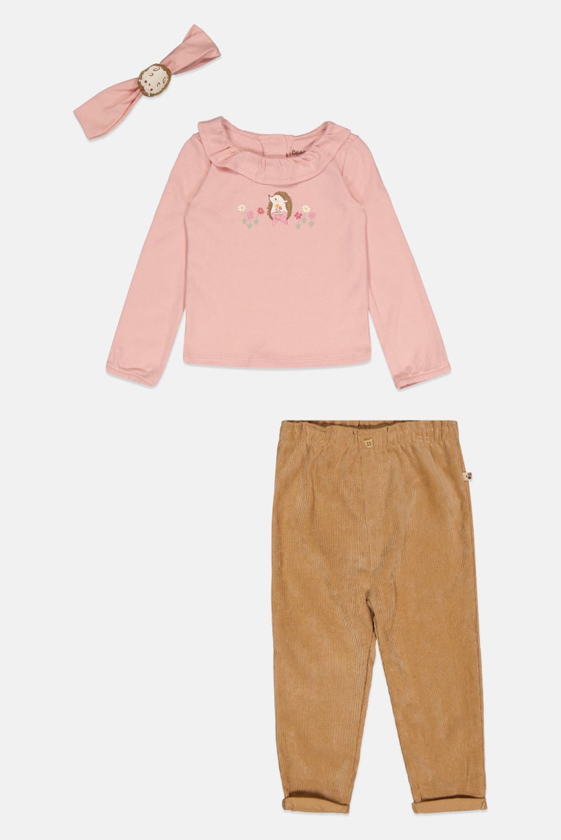 Bearpaw Toddlers Girl 3 Pcs Graphic Print Long Sleeve Top And Pants Set With Headband, Multicolor - Image 2