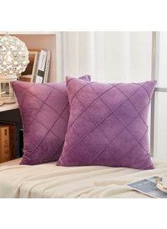 AMICA AMICA Luxurious Diamond Pinch Pleated Crystal Velvet Pillowcases Solid Pintuck Throw Cushion Cover for Home Decor Hidden Zipper Closure (Purple, 18'' X 18'' Inch)  - Image 1