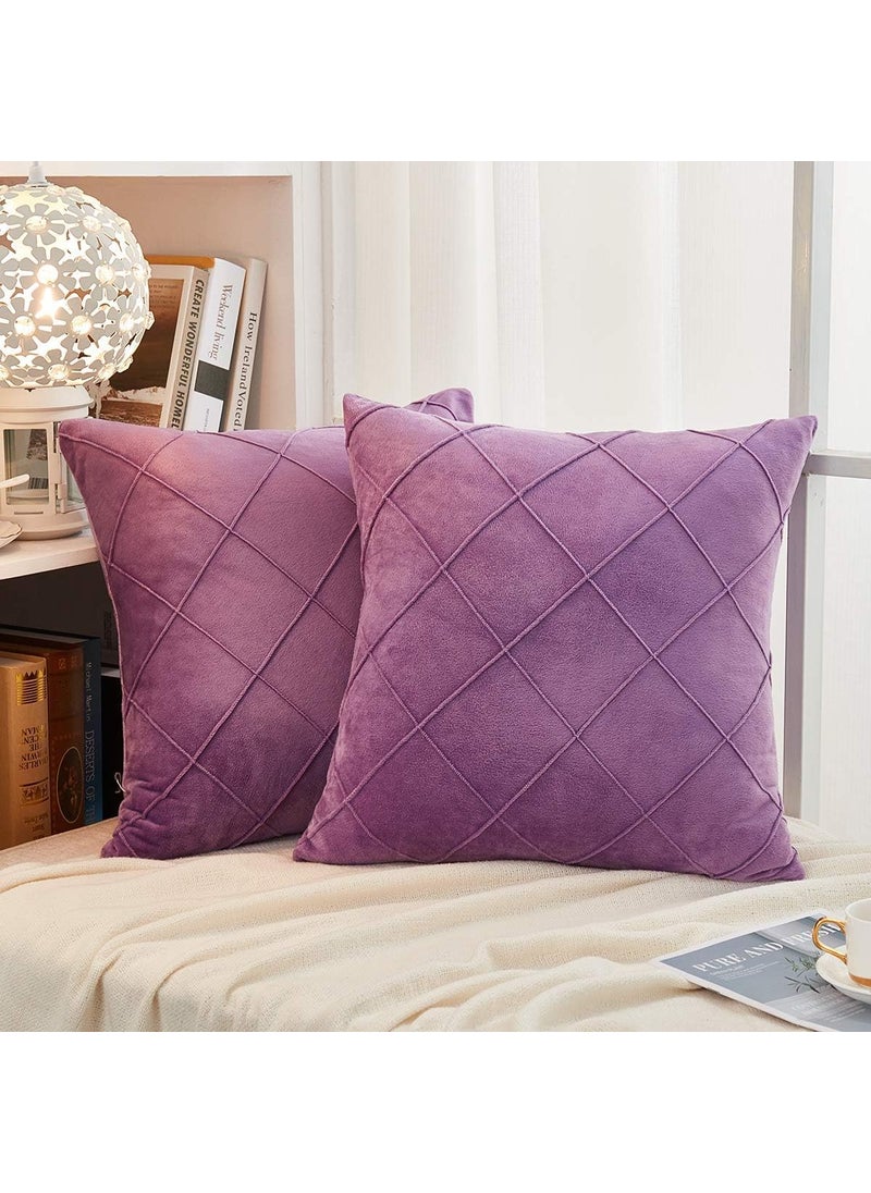 AMICA AMICA Luxurious Diamond Pinch Pleated Crystal Velvet Pillowcases Solid Pintuck Throw Cushion Cover for Home Decor Hidden Zipper Closure (Purple, 18'' X 18'' Inch)  - Image 1