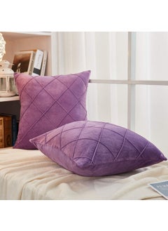 AMICA AMICA Luxurious Diamond Pinch Pleated Crystal Velvet Pillowcases Solid Pintuck Throw Cushion Cover for Home Decor Hidden Zipper Closure (Purple, 18'' X 18'' Inch)  - Image 3