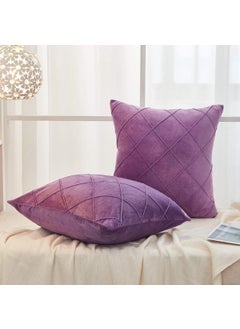 AMICA AMICA Luxurious Diamond Pinch Pleated Crystal Velvet Pillowcases Solid Pintuck Throw Cushion Cover for Home Decor Hidden Zipper Closure (Purple, 18'' X 18'' Inch)  - Image 2