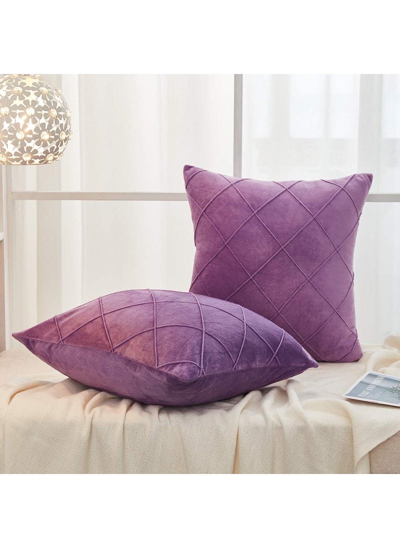 AMICA AMICA Luxurious Diamond Pinch Pleated Crystal Velvet Pillowcases Solid Pintuck Throw Cushion Cover for Home Decor Hidden Zipper Closure (Purple, 18'' X 18'' Inch)  - Image 2