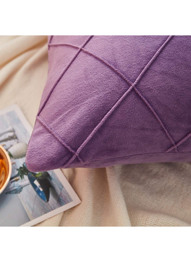 AMICA AMICA Luxurious Diamond Pinch Pleated Crystal Velvet Pillowcases Solid Pintuck Throw Cushion Cover for Home Decor Hidden Zipper Closure (Purple, 18'' X 18'' Inch)  - Image 4