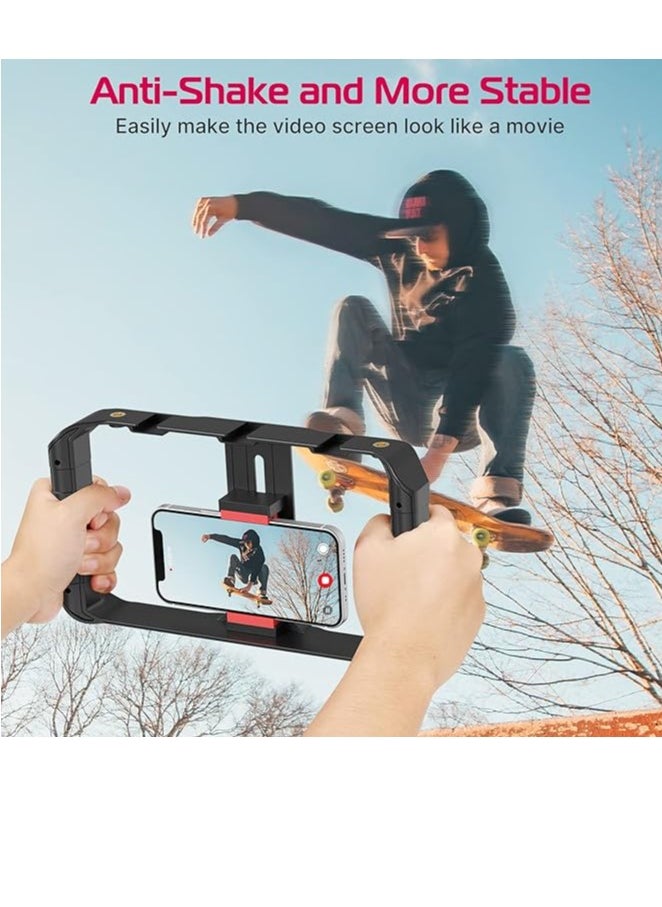 Generic U-Rig Pro Smartphone Video Rig Handheld Phone Stabilizer Filmmaking Cage with 3 Cold Shoe Mounts Video Stabilizer for iPhone 15 14 13 12 11 Pro Max/Samsung S22 S23 Ultra/Huawei Mate 60  - Image 3
