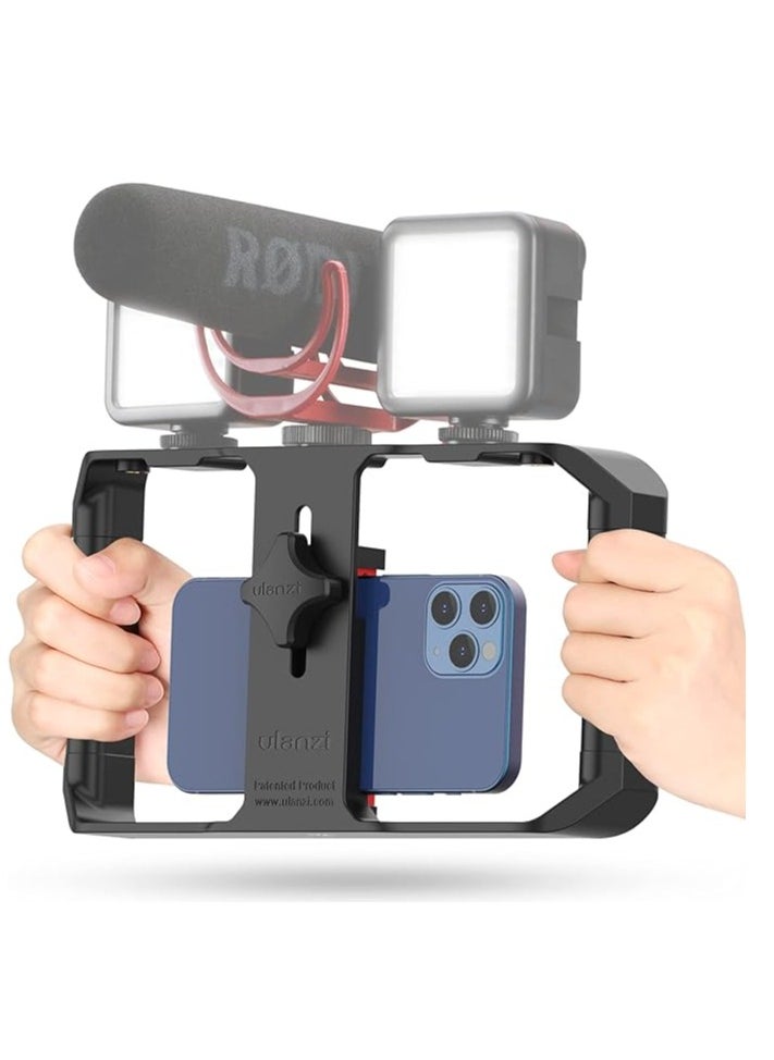 Generic U-Rig Pro Smartphone Video Rig Handheld Phone Stabilizer Filmmaking Cage with 3 Cold Shoe Mounts Video Stabilizer for iPhone 15 14 13 12 11 Pro Max/Samsung S22 S23 Ultra/Huawei Mate 60  - Image 1