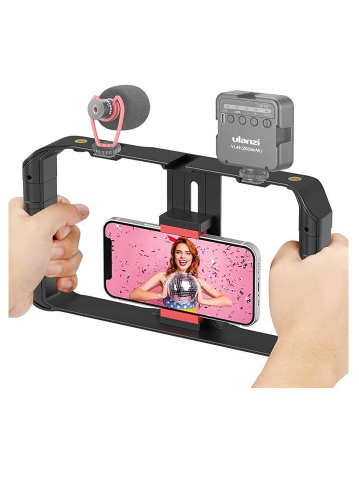Generic U-Rig Pro Smartphone Video Rig Handheld Phone Stabilizer Filmmaking Cage with 3 Cold Shoe Mounts Video Stabilizer for iPhone 15 14 13 12 11 Pro Max/Samsung S22 S23 Ultra/Huawei Mate 60  - Image 2