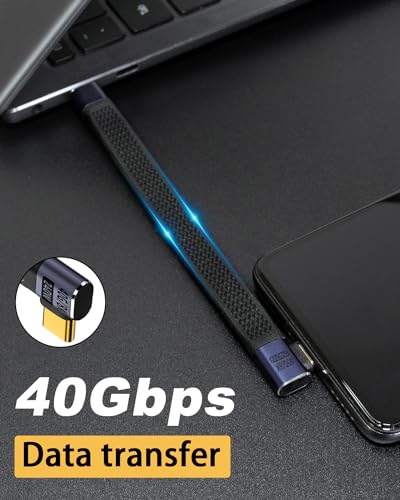Poyiccot 5inch Short USB C to USB C Cable, 240W 40Gbps Type C Fast Charging Cable, Flat & Flexible Right Angle Type C Cable, Thunderbolt 4 PD 3.1 for iPhone 15, MacBook, Galaxy S23, External SSD - Image 2