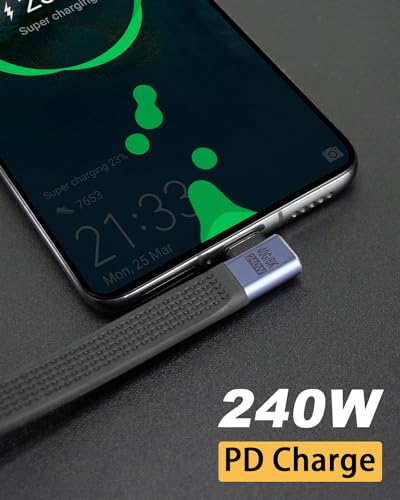 Poyiccot 5inch Short USB C to USB C Cable, 240W 40Gbps Type C Fast Charging Cable, Flat & Flexible Right Angle Type C Cable, Thunderbolt 4 PD 3.1 for iPhone 15, MacBook, Galaxy S23, External SSD - Image 3
