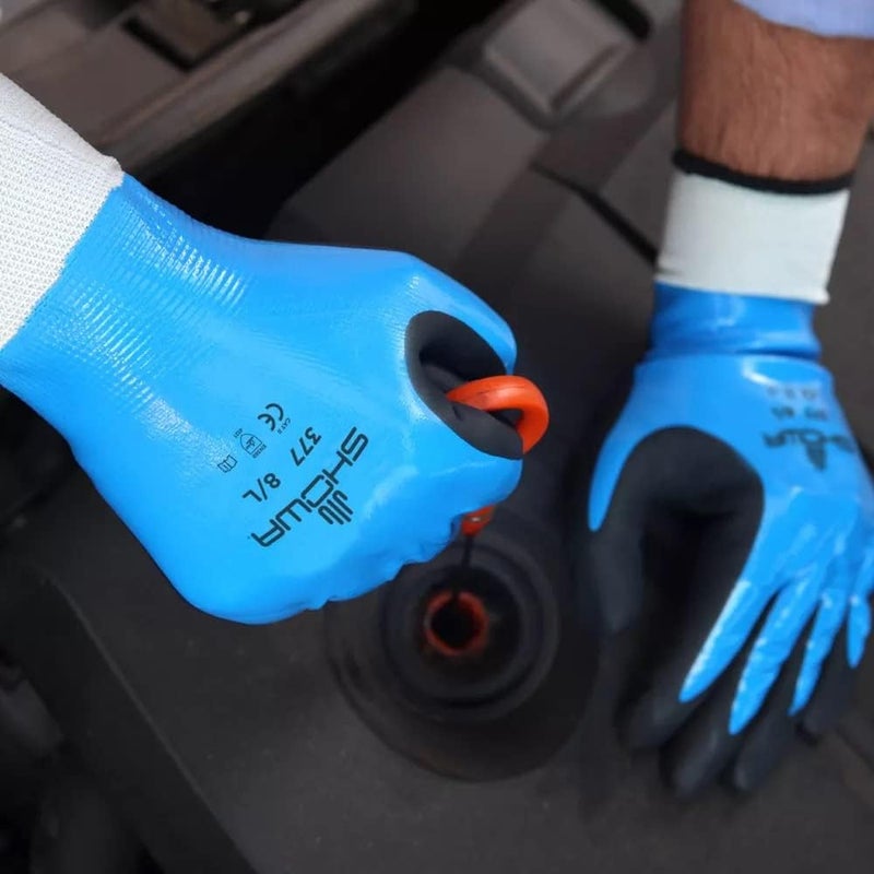 SHOWA 845-377L-08 Nitrile Foam Coated Gloves with Polyester/Nylon Knit Liner, Blue, Large (Pack of 12 Pairs) - Image 4