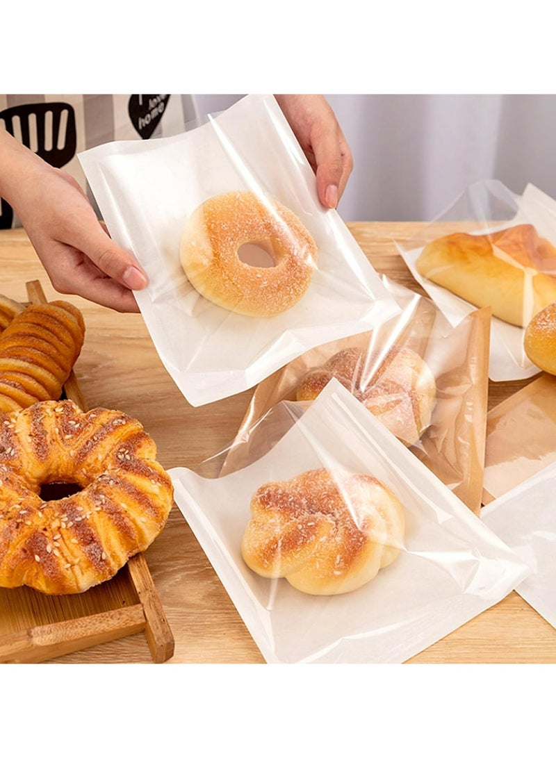 CMGTYYD 100 Pcs Heat-Sealable Bakery Bags, Cookie Bags, Translucent Candy Bags, Kraft Paper Food Bags for Cookie, Cake, Bread, Sandwich, Chocolate, Candy, Snack (7.1 * 7.5 in) (White) - Image 2