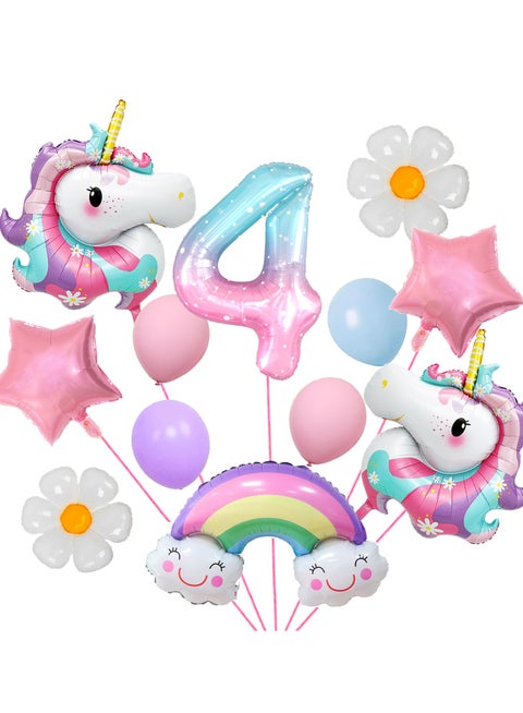 Unicorn 4rd Birthday Party Decorations for Girl Purple Pink Unicorn Party Theme Balloon Set, Daisy Balloon Rainbow Birthday digital balloon gender Reveal baby bath unicorn theme Party Decorations