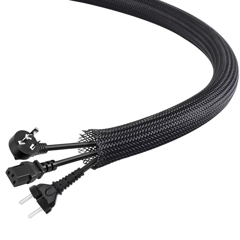 Aibole 25Ft-1/2inch PET Expandable Braided Wire Sleeving,Wire Loom Cable Sleeve for TV,Computer,Home Theater,Automotive,Home Industrial,Electrical Wires,Chemical,Protect Cat from Chewing Cords,Black - Image 1