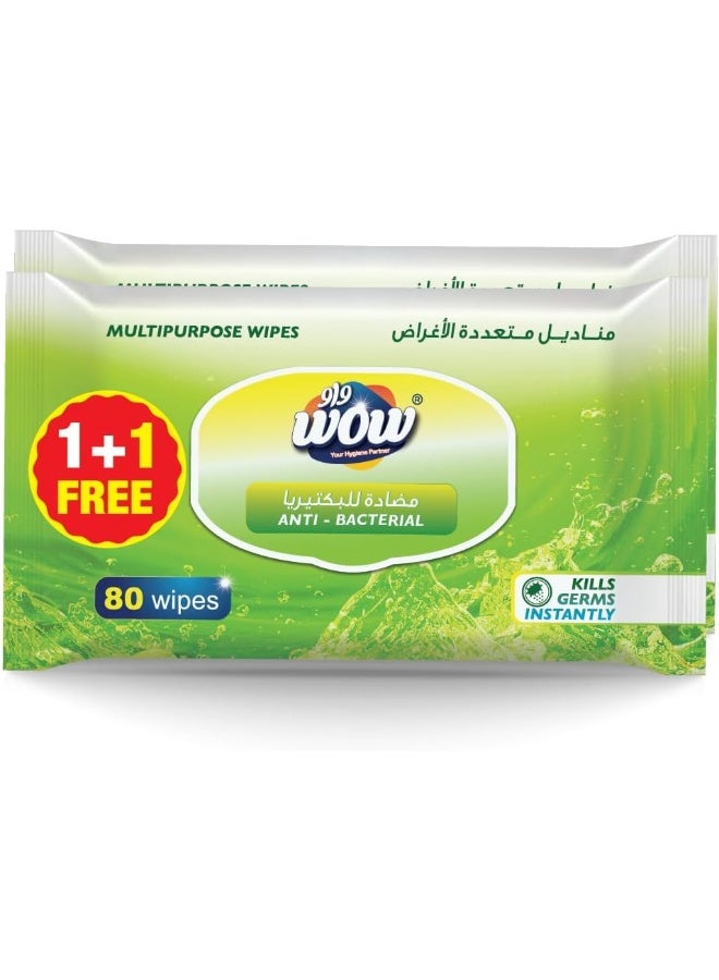 WOW Refreshing Multipurpose Anti-Bacterial Skin Wipes - 80's 1+1 Free - Image 2