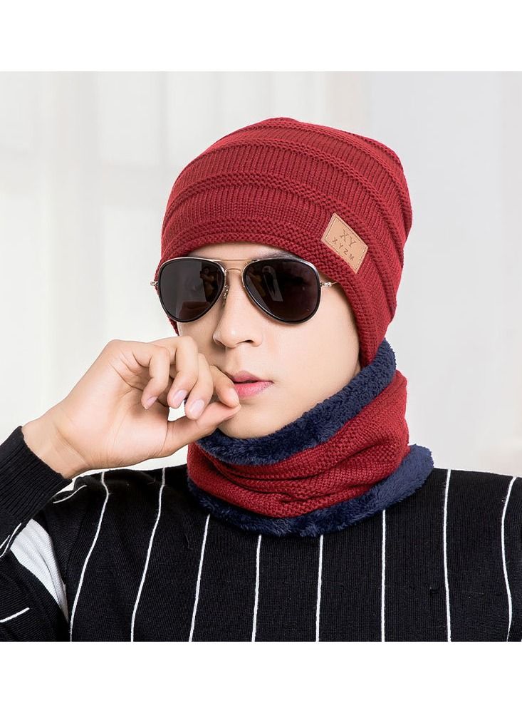 Loquat Winter Padded Set Cap Knitted Hat Scarf 2-Piece Set