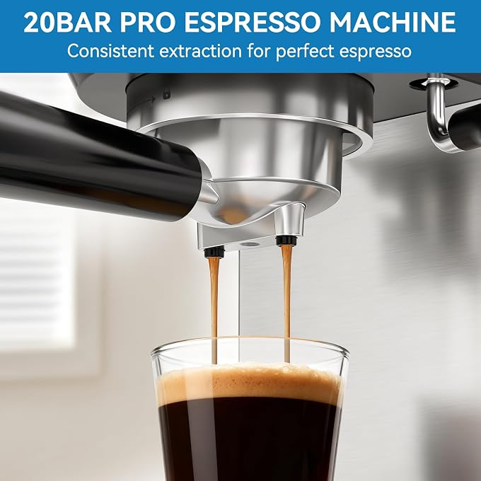 XIXUBX Espresso Machine, Touchscreen Latte Cappuccino Machine | 20-Bar Pump, Compact Espresso Maker with Milk Frother, Stainless Steel, 42oz Removable Water Tank - Image 2