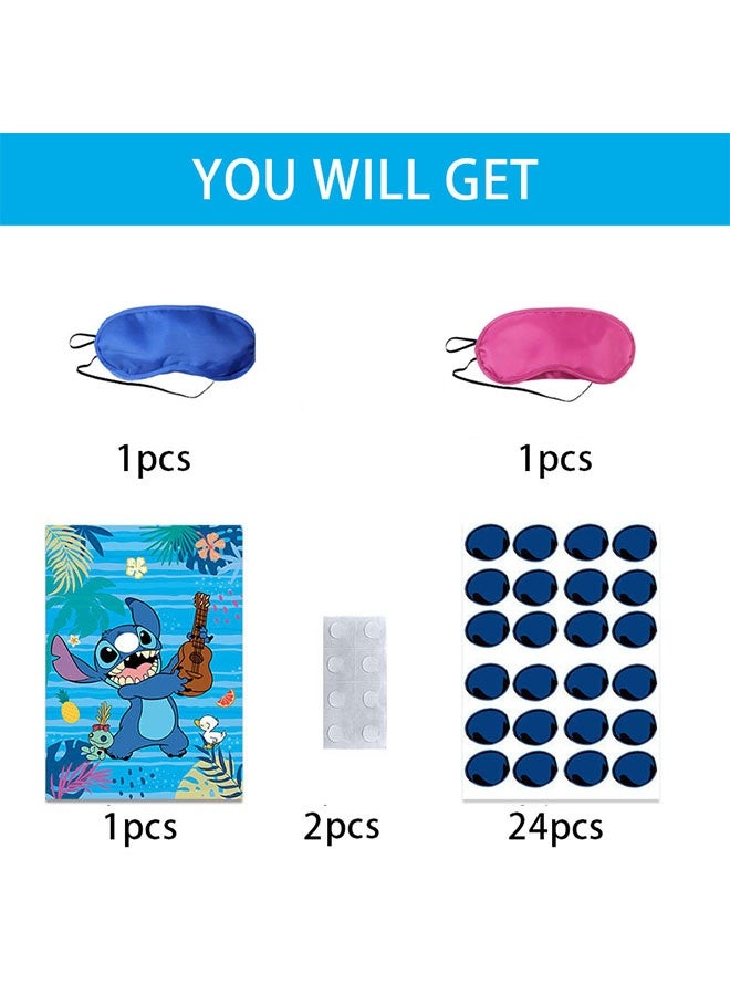 Lilo & Stitch Cute Party Decorations - Cartoon Party Supplies Include Large Poster with 24 Pcs Bow Stickers, Pin The Nose Sticker Party Game for Boy Girls Birthday Favors (Blue) - Image 2