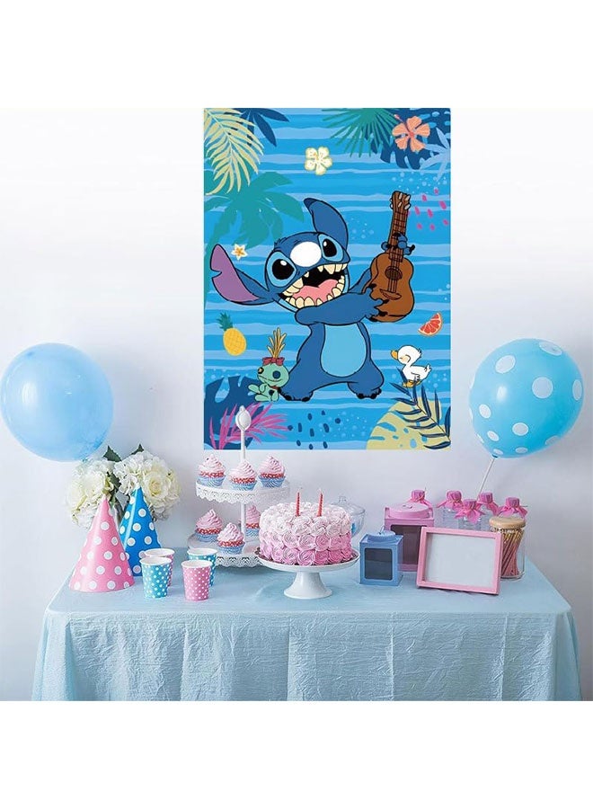 Lilo & Stitch Cute Party Decorations - Cartoon Party Supplies Include Large Poster with 24 Pcs Bow Stickers, Pin The Nose Sticker Party Game for Boy Girls Birthday Favors (Blue) - Image 4
