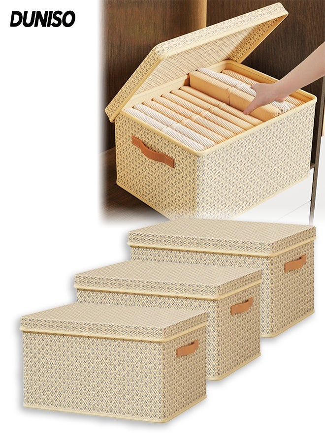 DUNISO 3pcs Clothes Organizer, Closet Storage Box with Handle , Collapsible Fabric Storage Organizer,Cube Storage Bin for Organizing Clothing, Sheets, Toys, Books - Image 1
