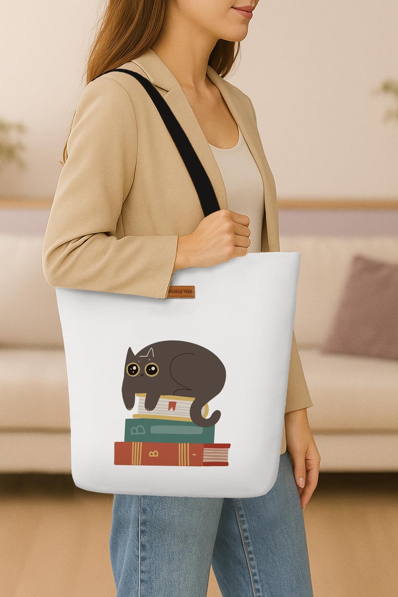 The Purple Tree Eco-Friendly Canvas Tote Bag, Sustainable, Reusable Shopping, Beach, Travel or Everyday Tote, Wide Tote Bag, Cute Cat - Image 2