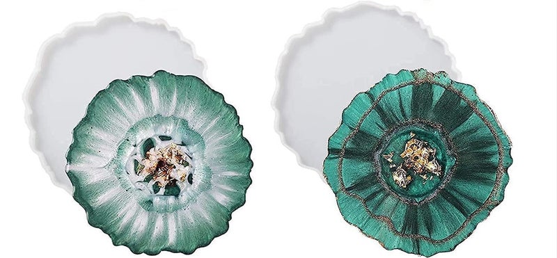 SNOOGG Pack of 4 inch / 2 Piece Agate Shape Mould Epoxy Resin Casting Moulds for Making and DY Coaster, Cups Mats, Photo Display, Mantra Frame,Home Decoration and More. - Image 1
