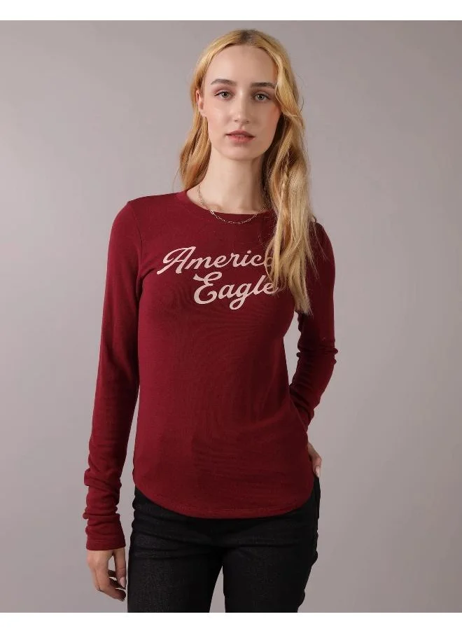 American Eagle AE Long-Sleeve Long & Lean Logo Graphic Thermal T-Shirt