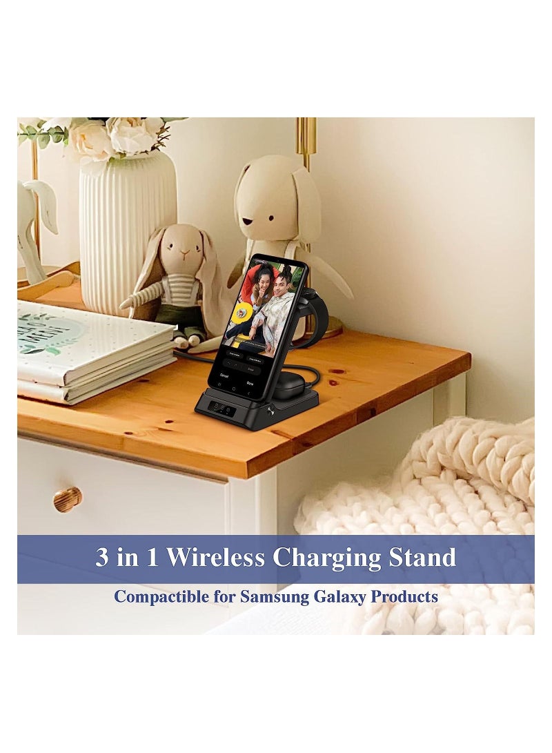 KASTWAVE محطة شحن لاسلكية من سامسونج، حامل شاحن سريع للغاية 3 في 1 قابل للطي، شاحن لأجهزة متعددة لهاتف Samsung Galaxy S22/S22/S21/S20/S10، ساعة 5/4/3، Galaxy Buds/Pro - Image 2