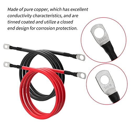 TUELETFU كابلات بطارية 6 AWG كابلات محول طاقة 6 قياس مع لقم 3/8 بوصة و 5/16 بوصة في كل طرف لسيارات الطاقة الشمسية البحرية RV والسيارات والشاحنات والجرارات والدراجات النارية 2 قطعة (2 قدم، 6 AWG) - Image 3