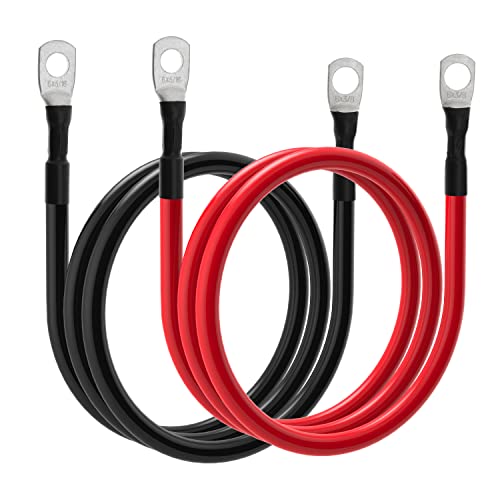 TUELETFU كابلات بطارية 6 AWG كابلات محول طاقة 6 قياس مع لقم 3/8 بوصة و 5/16 بوصة في كل طرف لسيارات الطاقة الشمسية البحرية RV والسيارات والشاحنات والجرارات والدراجات النارية 2 قطعة (2 قدم، 6 AWG) - Image 1