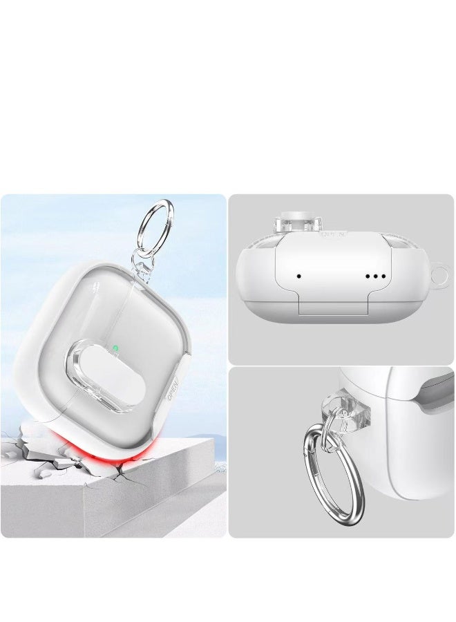 AJKMEN for AirPods Pro 3 features a design with a magnetic lid, equipped with a phone stand and anti-drop lock. It comes with a cleaning kit and a metal clasp. The Apple Pro 3 case supports wireless charging. White. - Image 3
