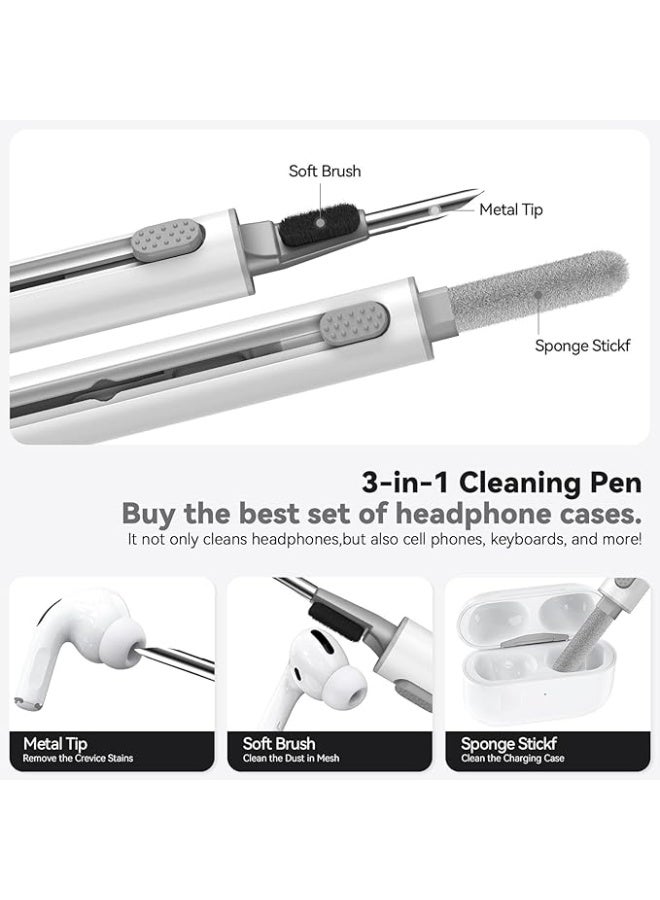 AJKMEN for AirPods Pro 3 features a design with a magnetic lid, equipped with a phone stand and anti-drop lock. It comes with a cleaning kit and a metal clasp. The Apple Pro 3 case supports wireless charging. White. - Image 2