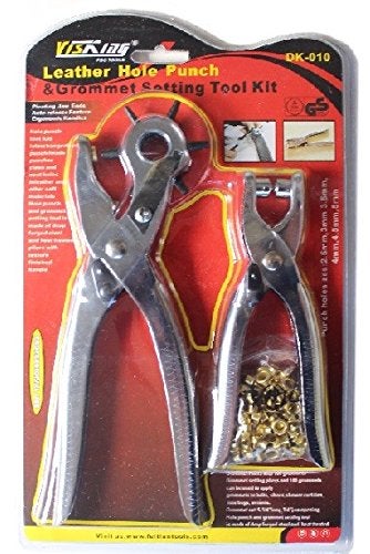 DEDSO Dedso VisKing 2pc Silver MultiFunction Metal Handheld Revolving Pliers Leather Belt Hole Punch Tool Puncher Grommet Setting Kit Set  - Image 5