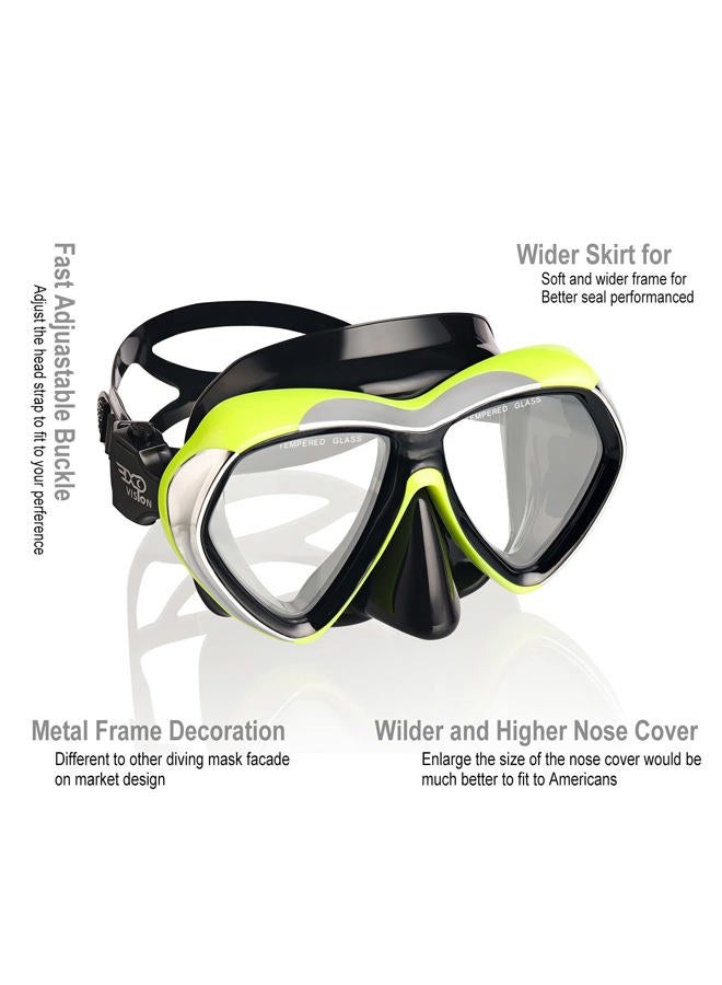 EXP VISION Adult Scuba Diving Mask, Anti-Fog Snorkel Goggles Tempered Glass Swim Mask Goggles with Nose Cover Professional Snorkeling Gear for Diving Snorkeling (Yellow) - Image 2