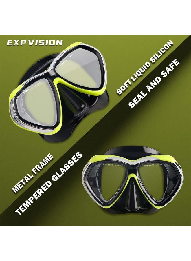 EXP VISION Adult Scuba Diving Mask, Anti-Fog Snorkel Goggles Tempered Glass Swim Mask Goggles with Nose Cover Professional Snorkeling Gear for Diving Snorkeling (Yellow) - Image 3
