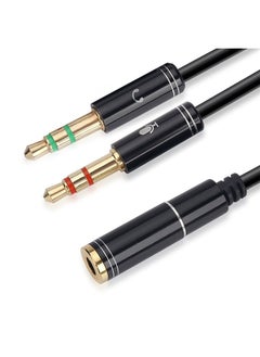 3.5mm 4 Pin Female to 2x3.5mm 3 Pin Male Headphone Converter Head Audio Splitter Y Adapter Cable, 0.3M 1FT (Black)