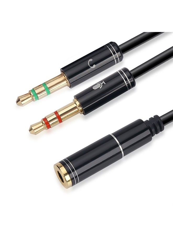 NANYI - 3.5mm 4 Pin Female to 2x3.5mm 3 Pin Male Headphone Converter Head Audio Splitter Y Adapter Cable, 0.3M 1FT (Black) - Image 1