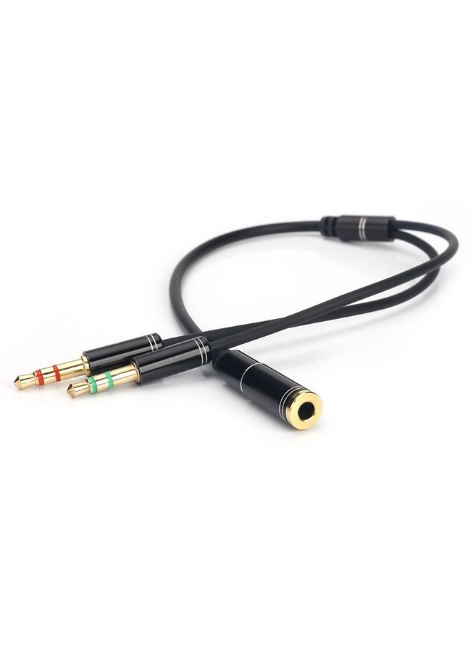 NANYI - 3.5mm 4 Pin Female to 2x3.5mm 3 Pin Male Headphone Converter Head Audio Splitter Y Adapter Cable, 0.3M 1FT (Black) - Image 1