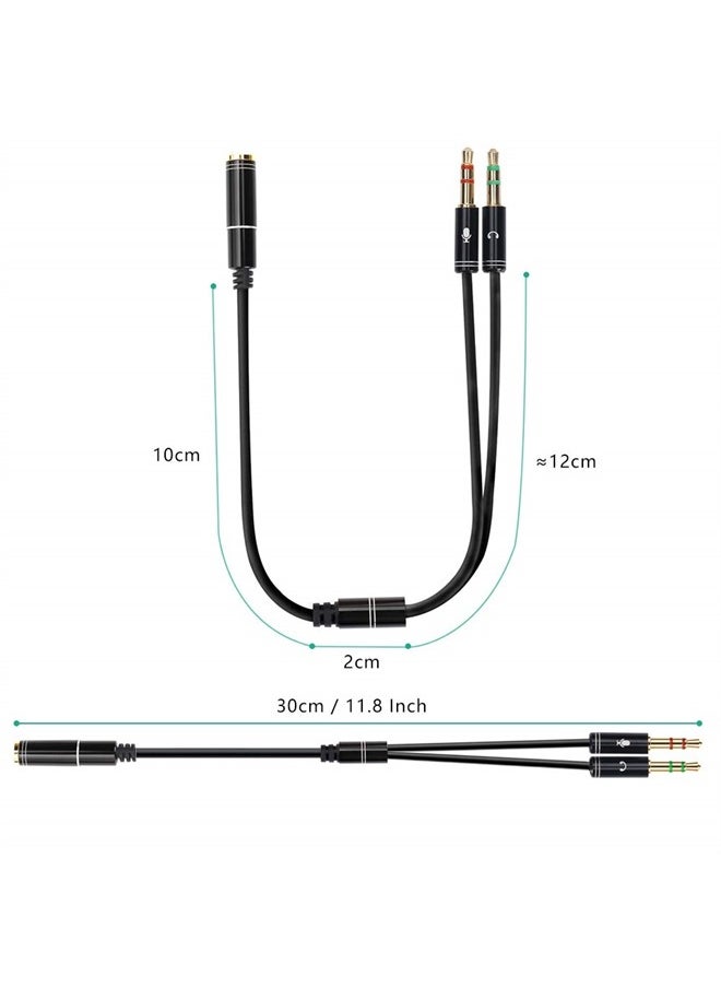 NANYI - 3.5mm 4 Pin Female to 2x3.5mm 3 Pin Male Headphone Converter Head Audio Splitter Y Adapter Cable, 0.3M 1FT (Black) - Image 1