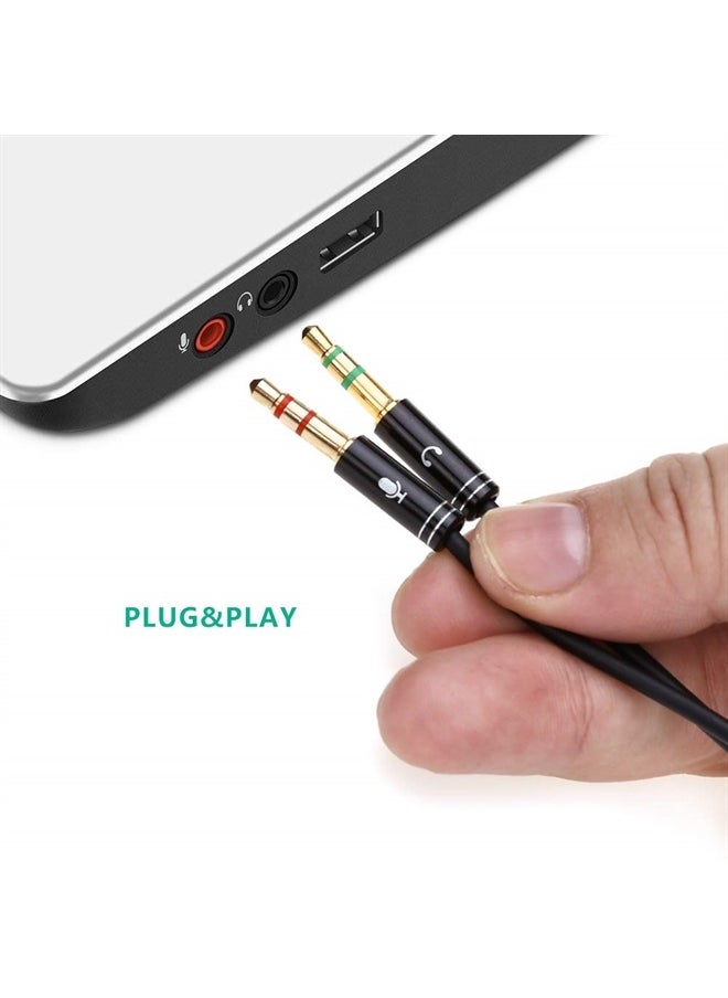 NANYI - 3.5mm 4 Pin Female to 2x3.5mm 3 Pin Male Headphone Converter Head Audio Splitter Y Adapter Cable, 0.3M 1FT (Black) - Image 1