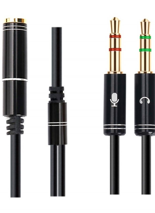 NANYI - 3.5mm 4 Pin Female to 2x3.5mm 3 Pin Male Headphone Converter Head Audio Splitter Y Adapter Cable, 0.3M 1FT (Black) - Image 1