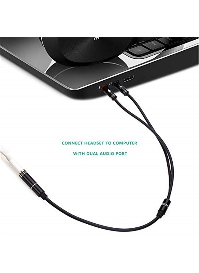 NANYI - 3.5mm 4 Pin Female to 2x3.5mm 3 Pin Male Headphone Converter Head Audio Splitter Y Adapter Cable, 0.3M 1FT (Black) - Image 1