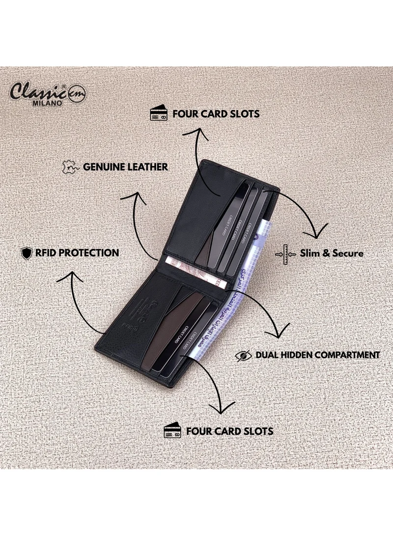 Classic Milano Black (CNH-5) Classic Milano Genuine Leather Wallet for Men – Slim Bifold Men’s Wallet with RFID Blocking, Multiple Card Slots – Stylish Mens Purse Wallets Gift for Husband, Father for Men | Best Price UAE