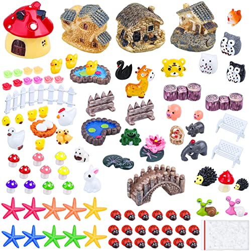 Modacraft 200Pcs Miniature Fairy Garden Accessories Including 100Pcs Fixed Pins, Fairy Garden Kit Fairy House Animal Figurines Mini Landscape for Garden Dollhouse Potted Plant Bonsai Terrarium Décor - Image 2