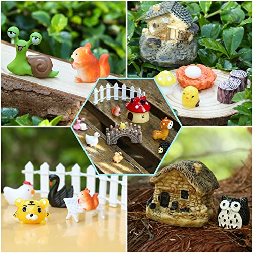 Modacraft 200Pcs Miniature Fairy Garden Accessories Including 100Pcs Fixed Pins, Fairy Garden Kit Fairy House Animal Figurines Mini Landscape for Garden Dollhouse Potted Plant Bonsai Terrarium Décor - Image 4
