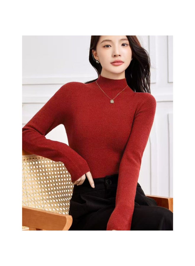 MEIBIAO Solid Color Slim Fit Warm Versatile Mid-Neck Sweater Women'S Autumn Winter Wool Sweater - Image 3