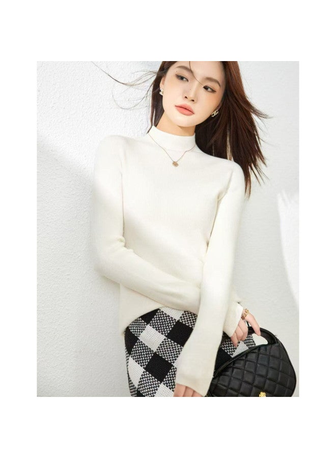 MEIBIAO Solid Color Slim Fit Warm Versatile Mid-Neck Sweater Women'S Autumn Winter Wool Sweater - Image 2
