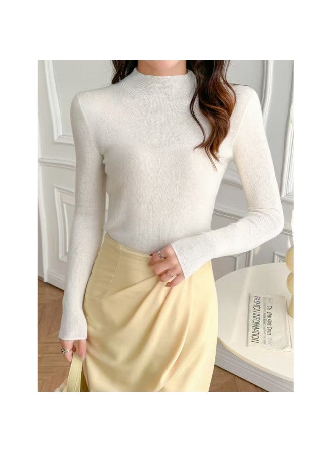 MEIBIAO Solid Color Slim Fit Warm Versatile Mid-Neck Sweater Women'S Autumn Winter Wool Sweater - Image 5